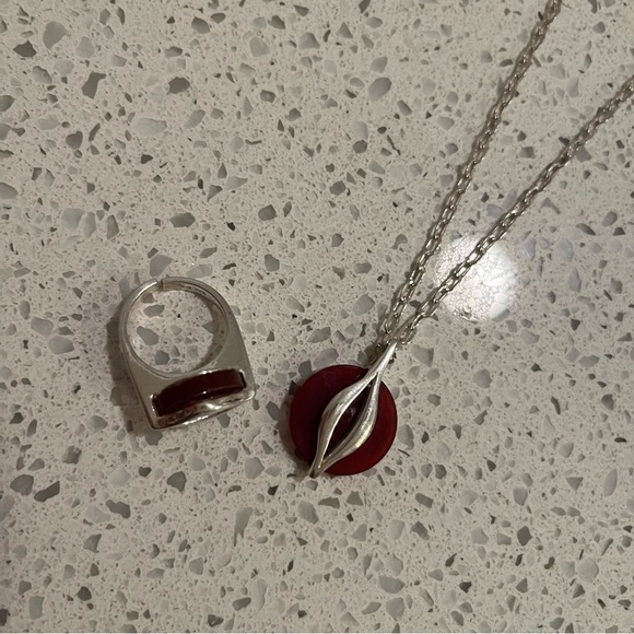Vintage .925 Ring & Necklace set w/ Carnelian reminds me of Cartier *marked - Picture 10 of 13
